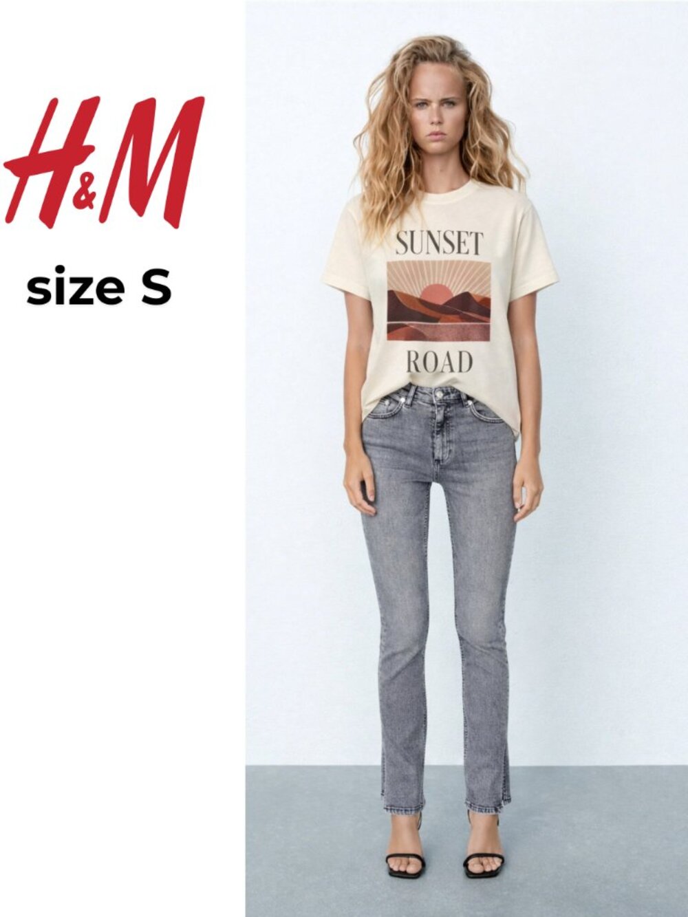 H&M Cream Sunset Road Graphic Tee